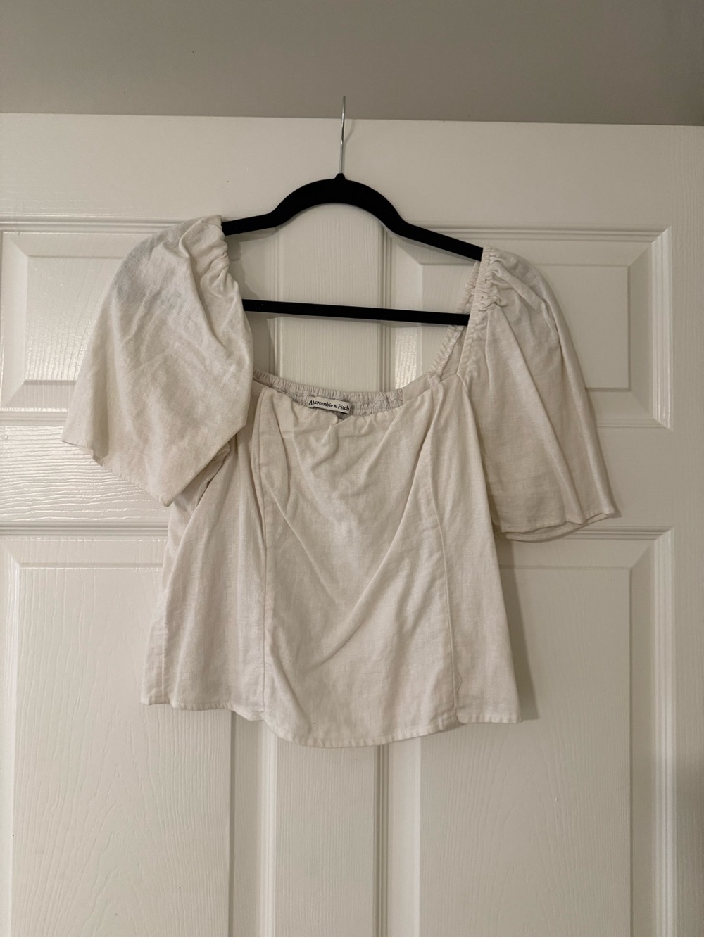 Abercrombie & Fitch Cream Square-Neck Puff Sleeve Top - Picture 1 of 2